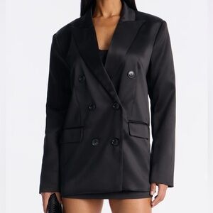 Fashion Nova Black Double-Breasted Satin Blazer